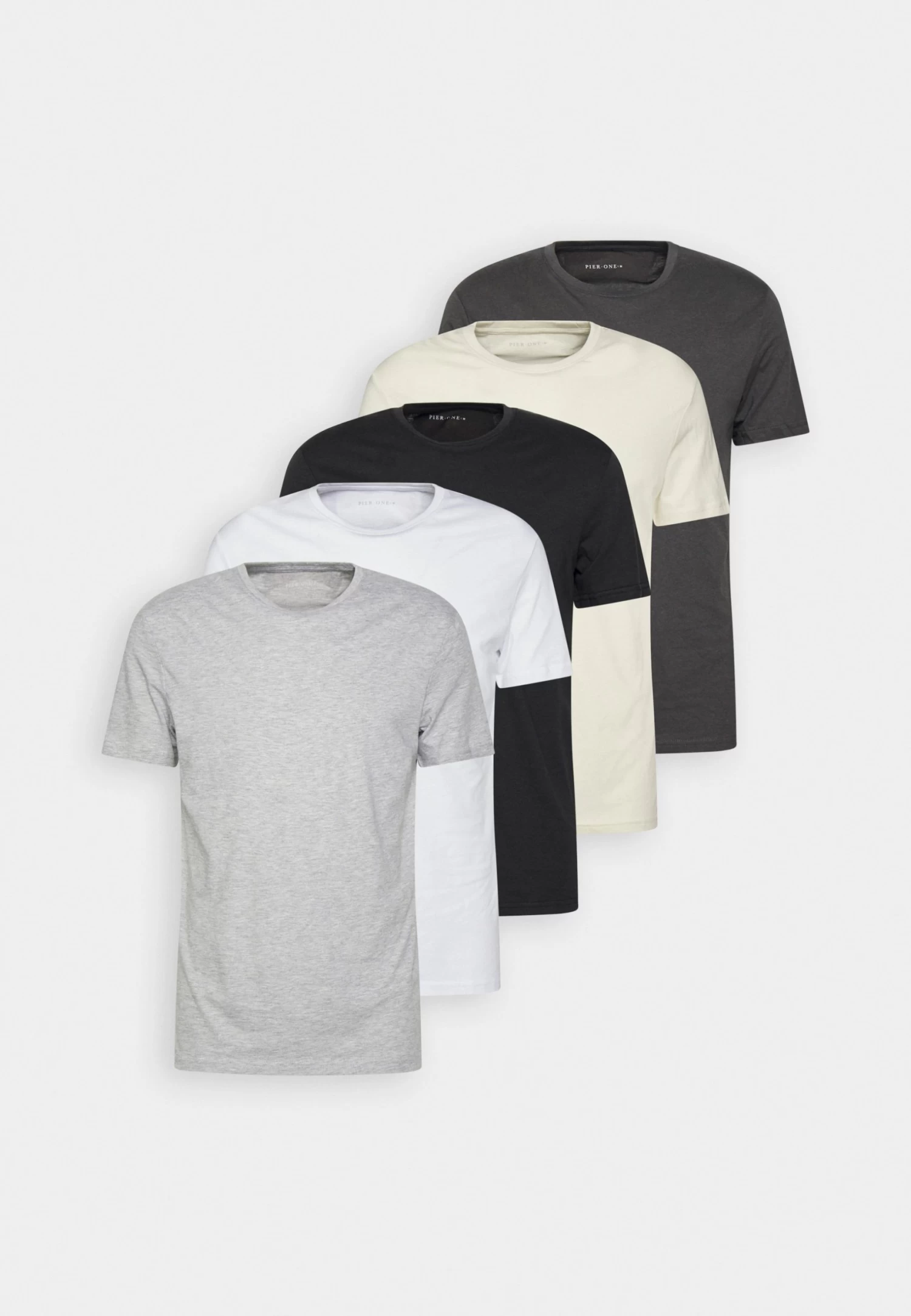 Pier One 5 Pack - T-Shirt Basic - White/Off-White/Light Grey/Beige/Black 10 Pier One 5 Pack - T-Shirt Basic - White/Off-White/Light Grey/Beige/Black - Afbeelding 8